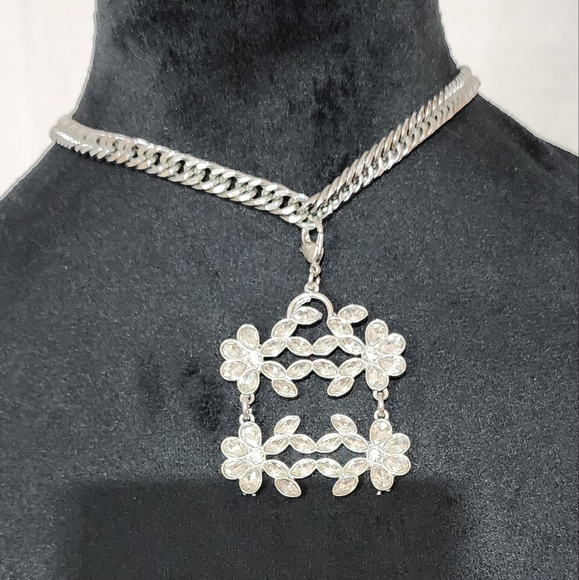 VINTAGE SPERRY PAT PEND Stainless Steel Crystal Pendant Necklace Bold 70s - Picture 2 of 11